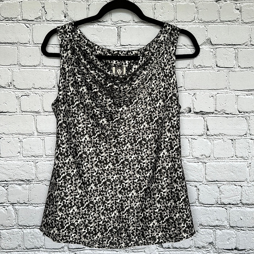 Anne Klein Black, White, and Gray Sleeveless Cowl Neck Top